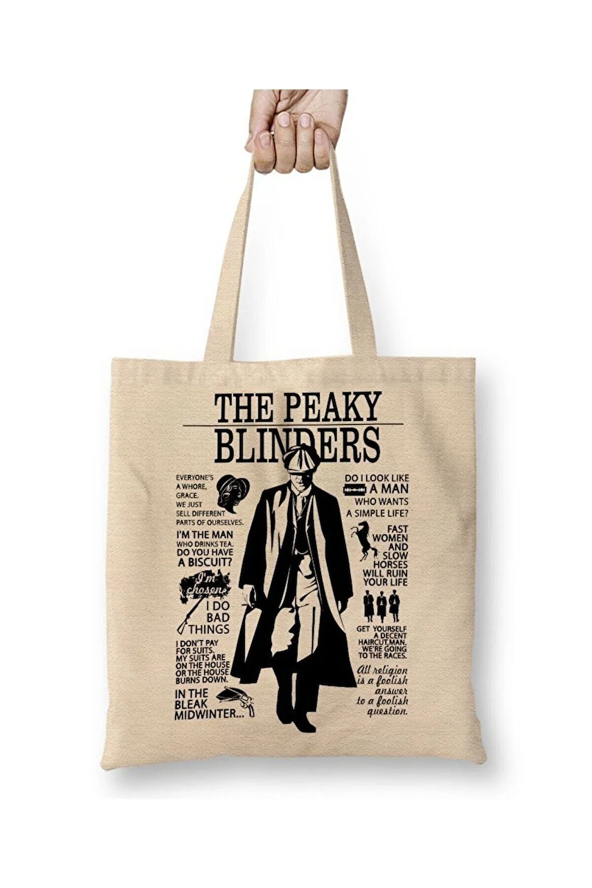 The Peaky Blinders Beyaz Bez Çanta Uzun Saplı Alışveriş Çantası Plaj Çantası