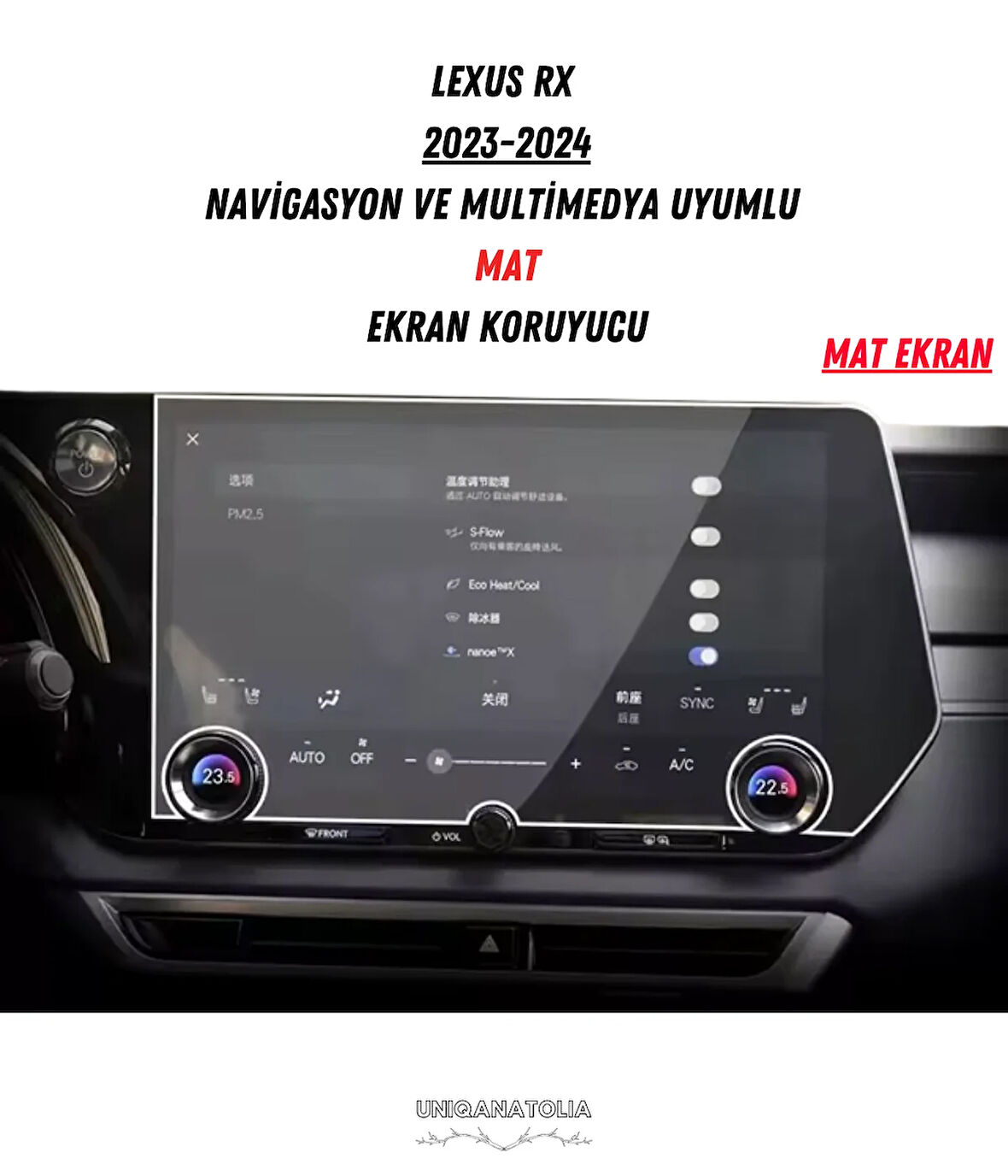 Lexux RX 2023-2024 Navigasyon ve Multimedya Uyumlu Mat Ekran Koruyucu