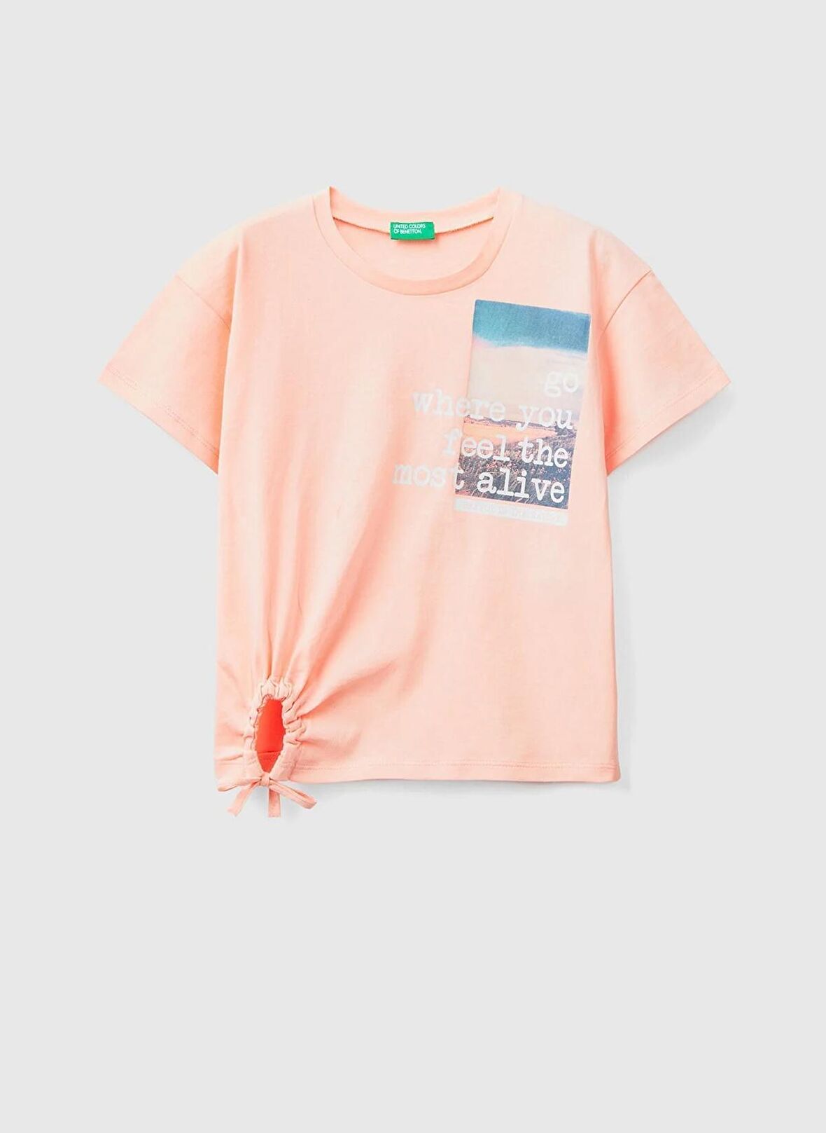 Benetton Baskılı Açık Pembe Kız Çocuk T-Shirt 3096C10B4