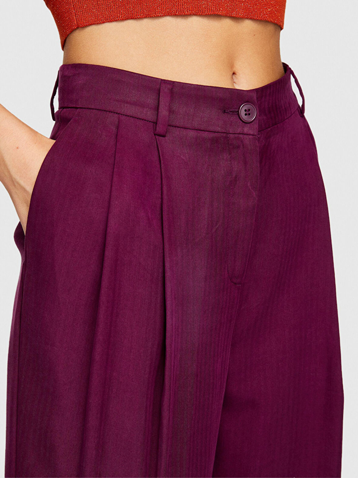 %100 Liyosel Düşük Bel Pantolon Kadın Mor Pantolon - 323A4BJFLF02Z