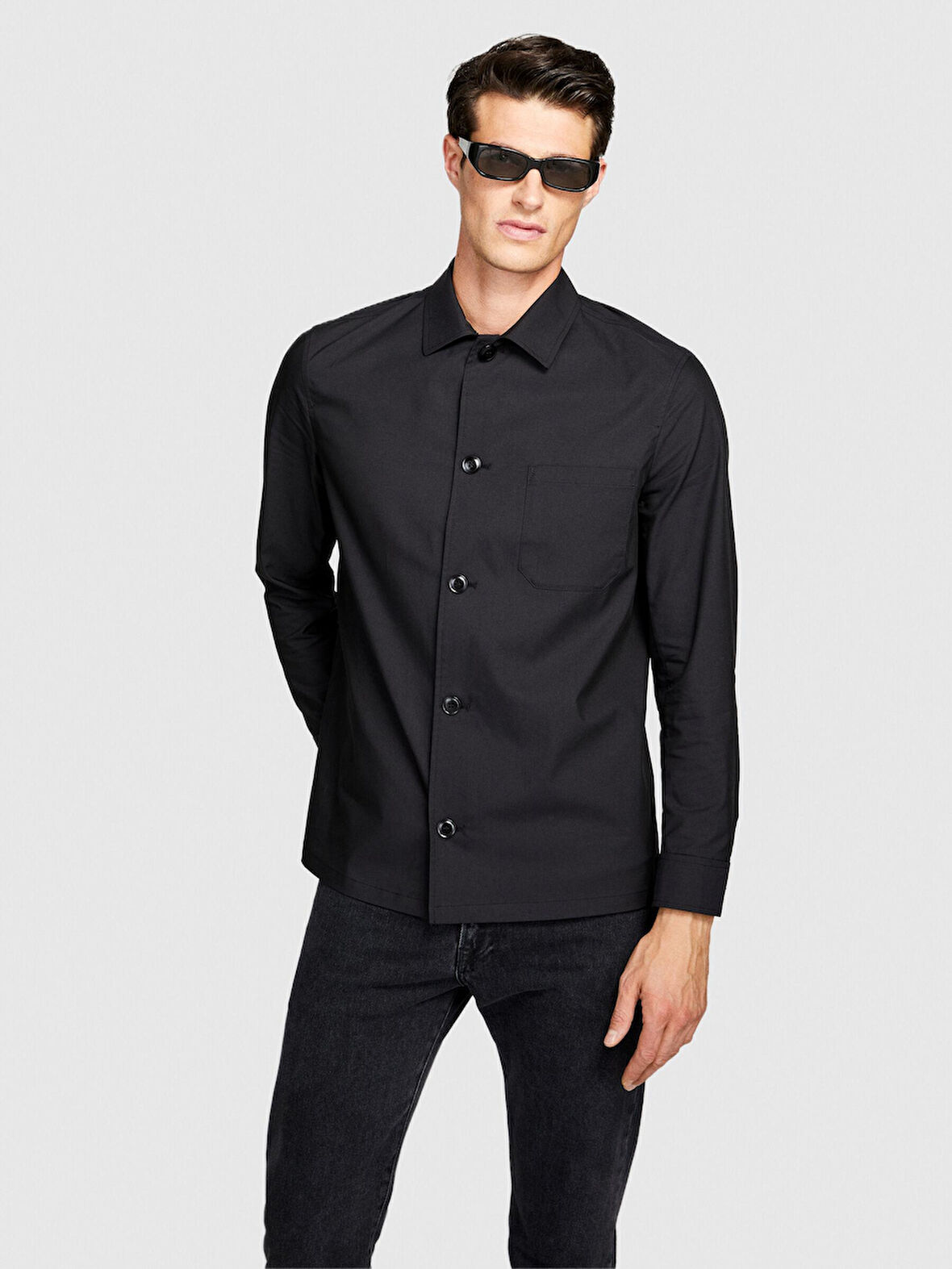 Liyosel Karışımlı Oversize Gömlek Erkek Siyah Gömlek - 323A5T3RSQ02P
