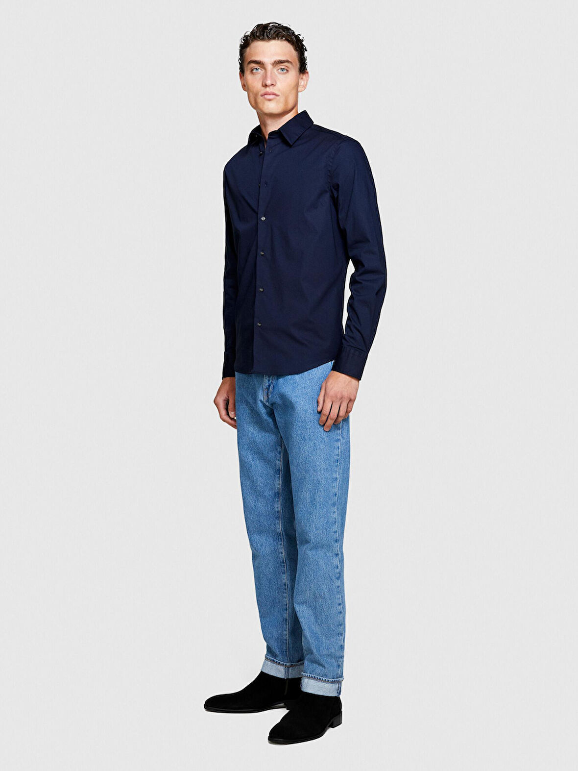 Slim Fit Esnek Koton Gömlek Erkek Lacivert Gömlek - 323A5CNX5QL19