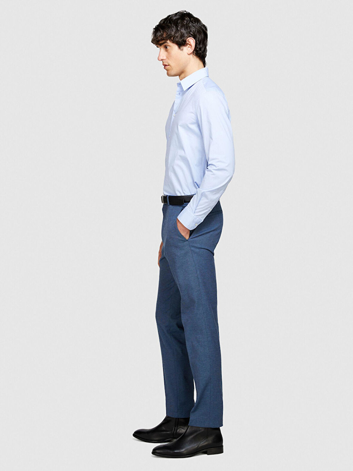 Streç Pamuklu Dar Kesim Gömlek Erkek Mavi Gömlek - 324P5CNX5QL19