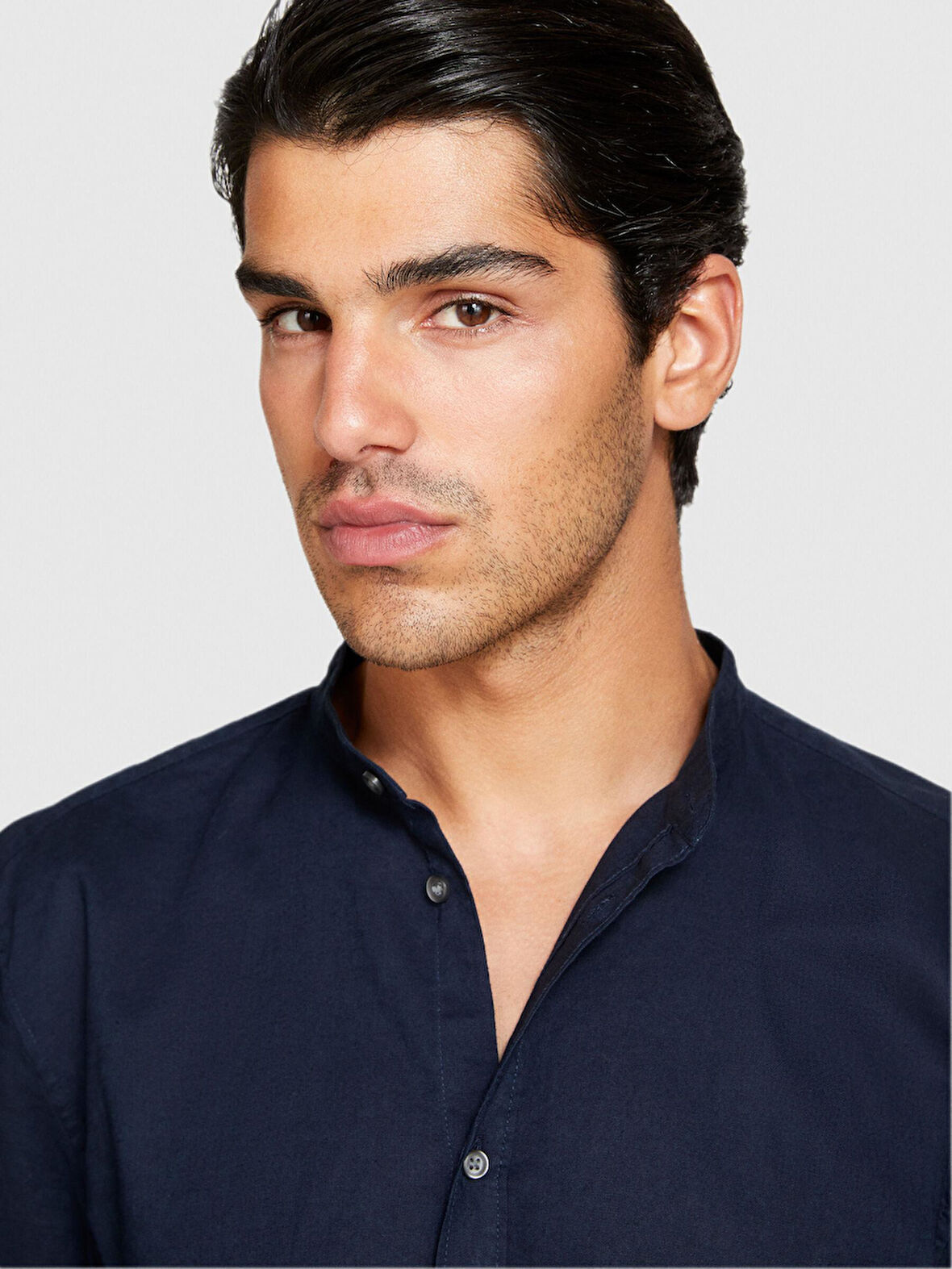 Keten Pamuk Karışımlı Hakim Yaka Regular Fit Gömlek Erkek Lacivert Gömlek - 324P59A2SQ03J