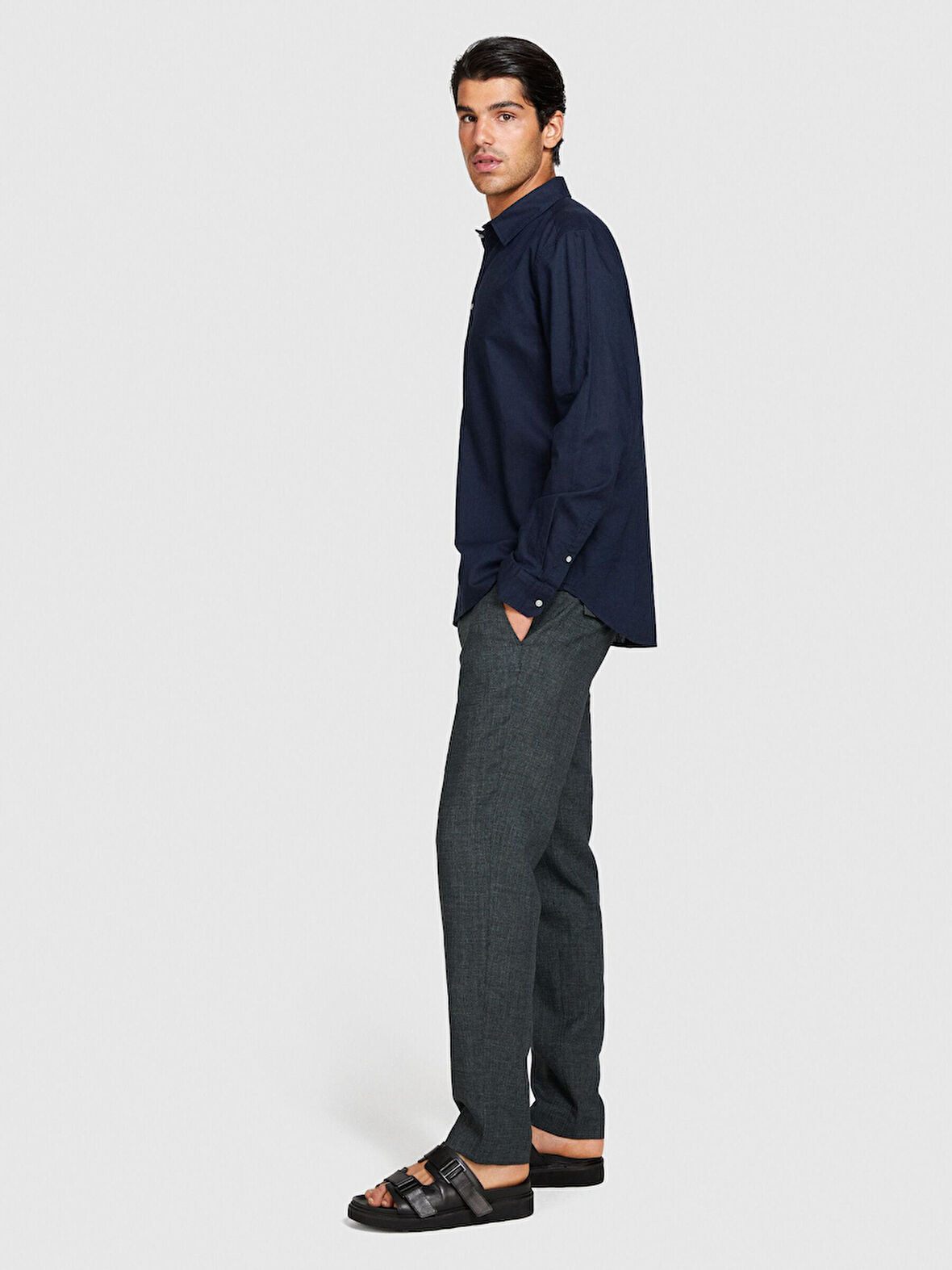 Keten Pamuk Karışımlı Slim Fit Gömlek Erkek Lacivert Gömlek - 324P59A2SQ03G