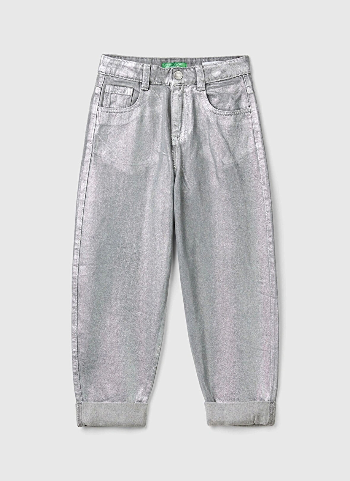 Benetton Katlamalı Paça Gümüş Kız Çocuk Pantolon 48UHCE03M 910