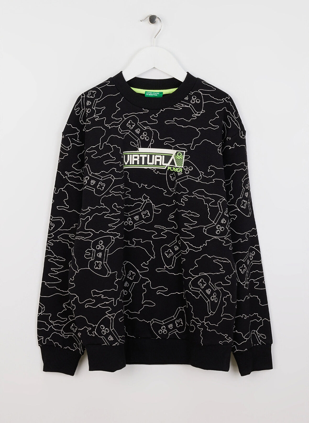 Benetton Desenli Erkek Çocuk Siyah Sweatshırt 3GHMC10M5 79E