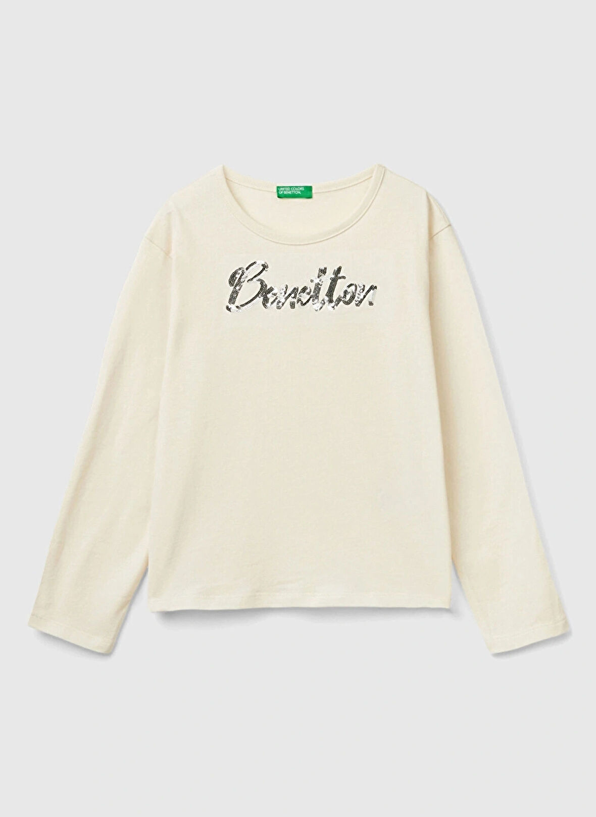 Benetton İşlemeli Ekru Kız Çocuk T-Shirt 3ATNC10L0 0R2