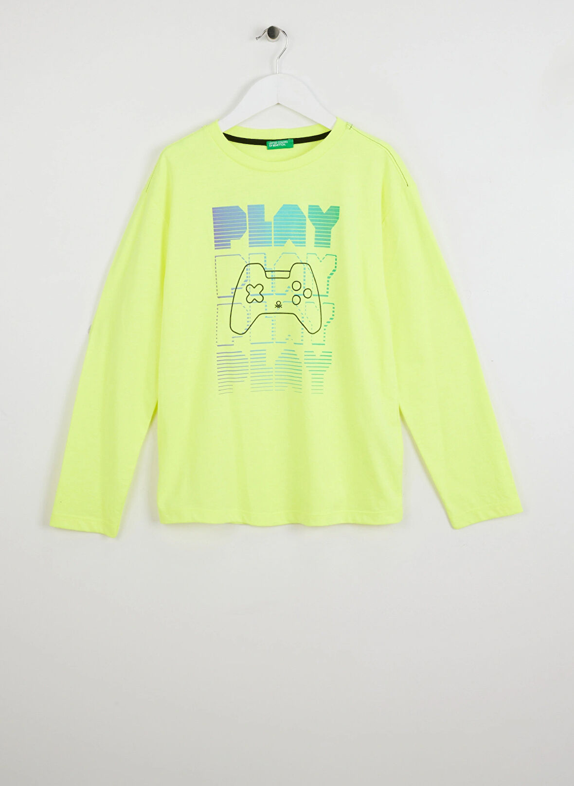 Benetton Baskılı Neon Sarı Erkek Çocuk T-Shirt 3696C10M7 40C