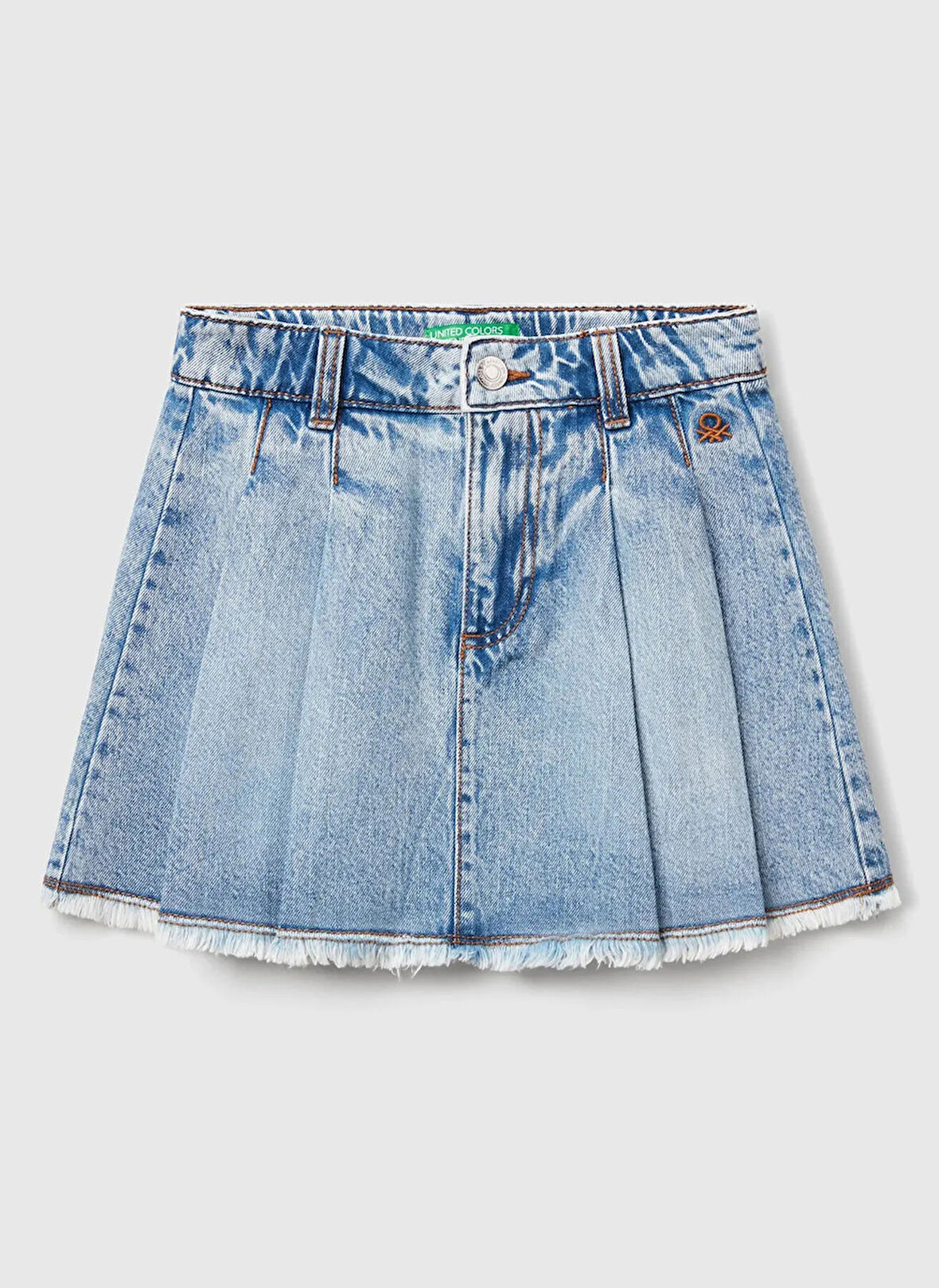 Benetton Normal Bel Regular Fit Açık İndigo Baskılı Midi Kız Çocuk Etek 4VJEC002F