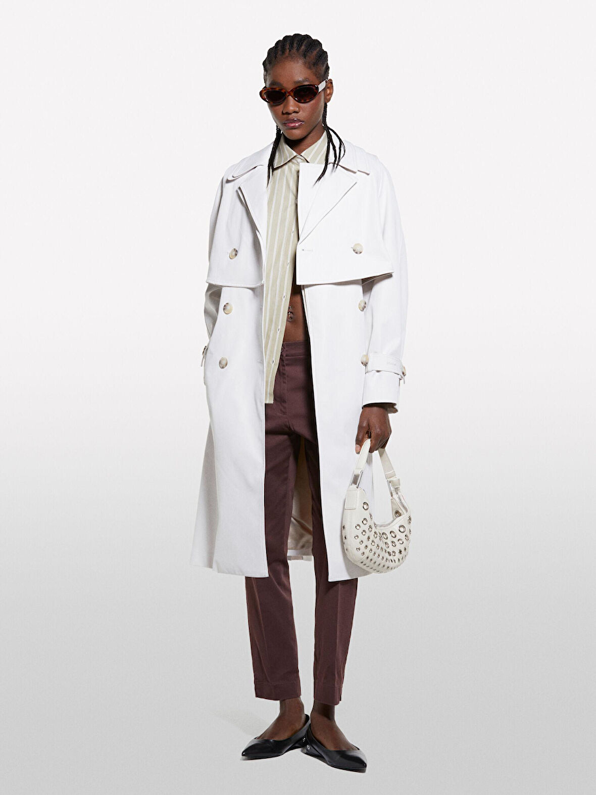 %100 Pamuk Çizgili Maskülen Poplin Gömlek Kadın Bej Gömlek - 325P5LKYLQ08H