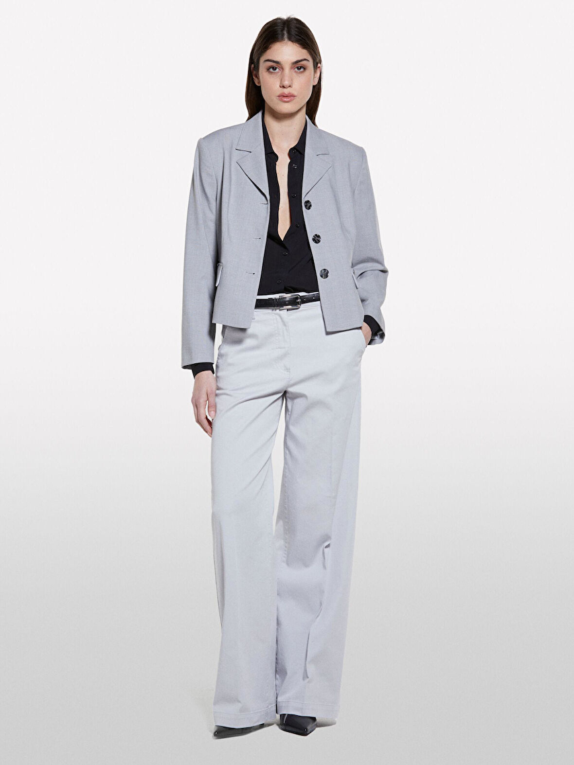 %100 Viskoz Arkası Uzun Over Fit Gömlek Kadın Siyah Gömlek - 325P5IDTLQ08R