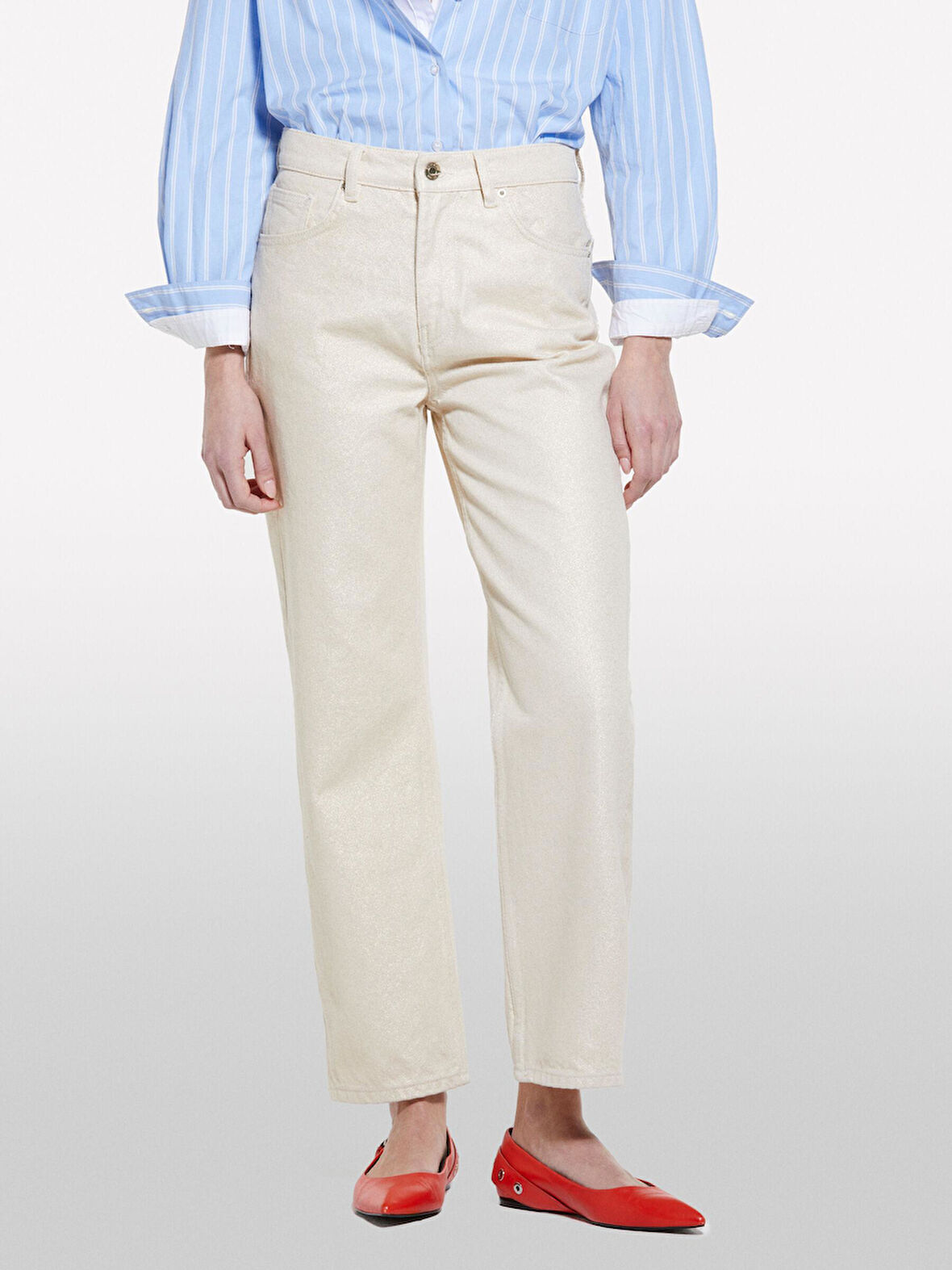 %100 Pamuk 5 Cepli Orta Bel Düz Paça Denim Pantolon Kadın Renkli Denim Pantolon - 325P4N2WLE04C