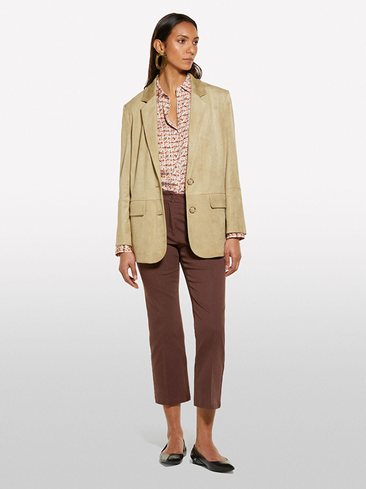 Streç Pamuklu Arkası Biyeli Cepli Pantolon Kadın kahverengi Pantolon - 325P49MALE02X