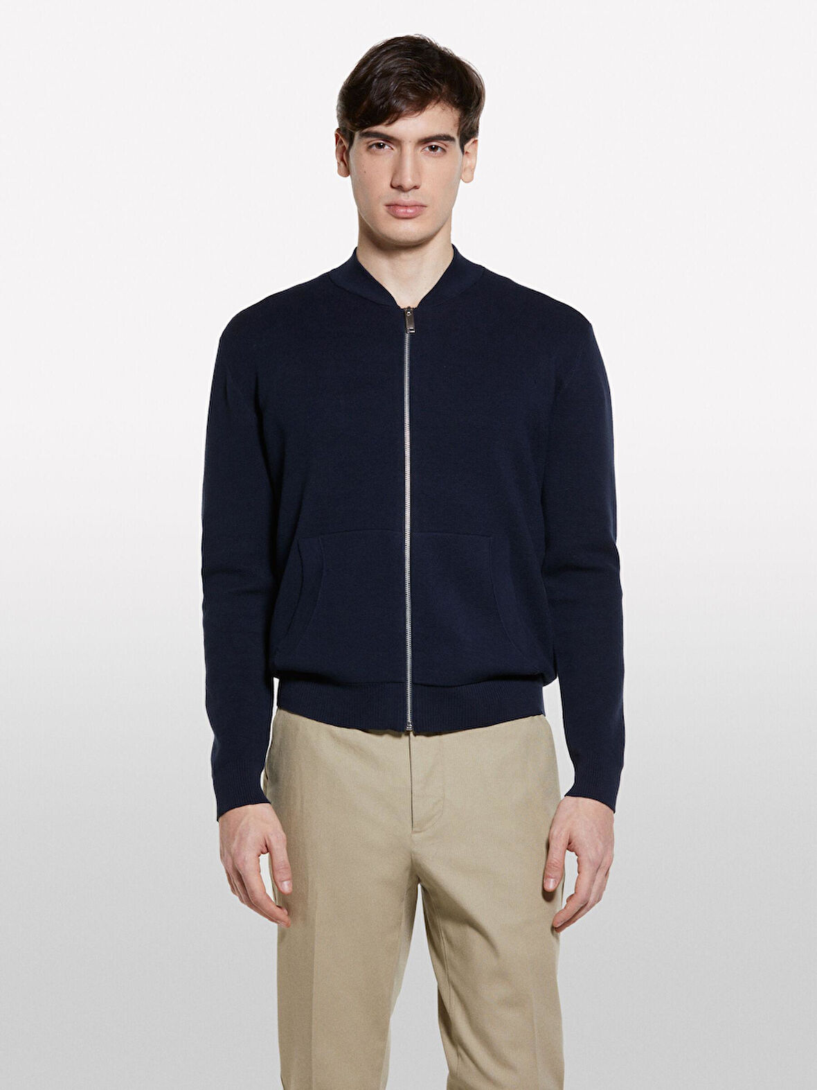 Pamuk Karışımlı Fermuarlı Bomber Hırka Erkek Lacivert Hırka - 325P10F2S500H