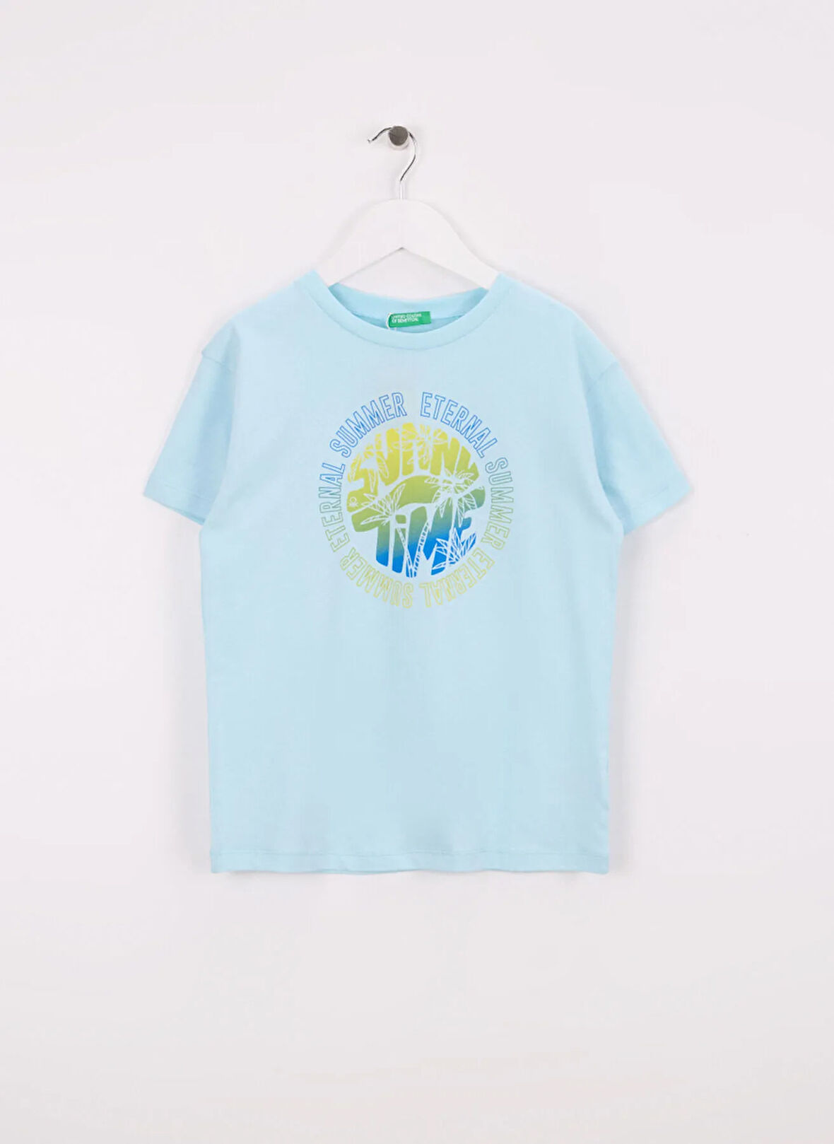 Benetton Baskılı Turkuaz Erkek Çocuk T-Shirt 3I1XC10P7