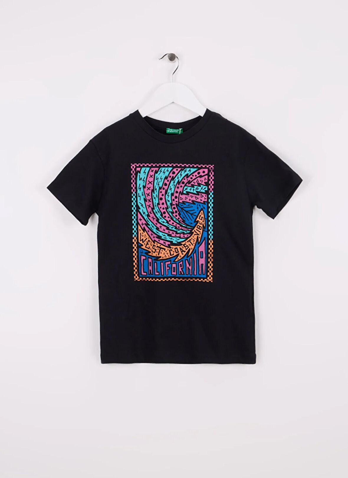 Benetton Baskılı Siyah Erkek Çocuk T-Shirt 3I1XC10P7