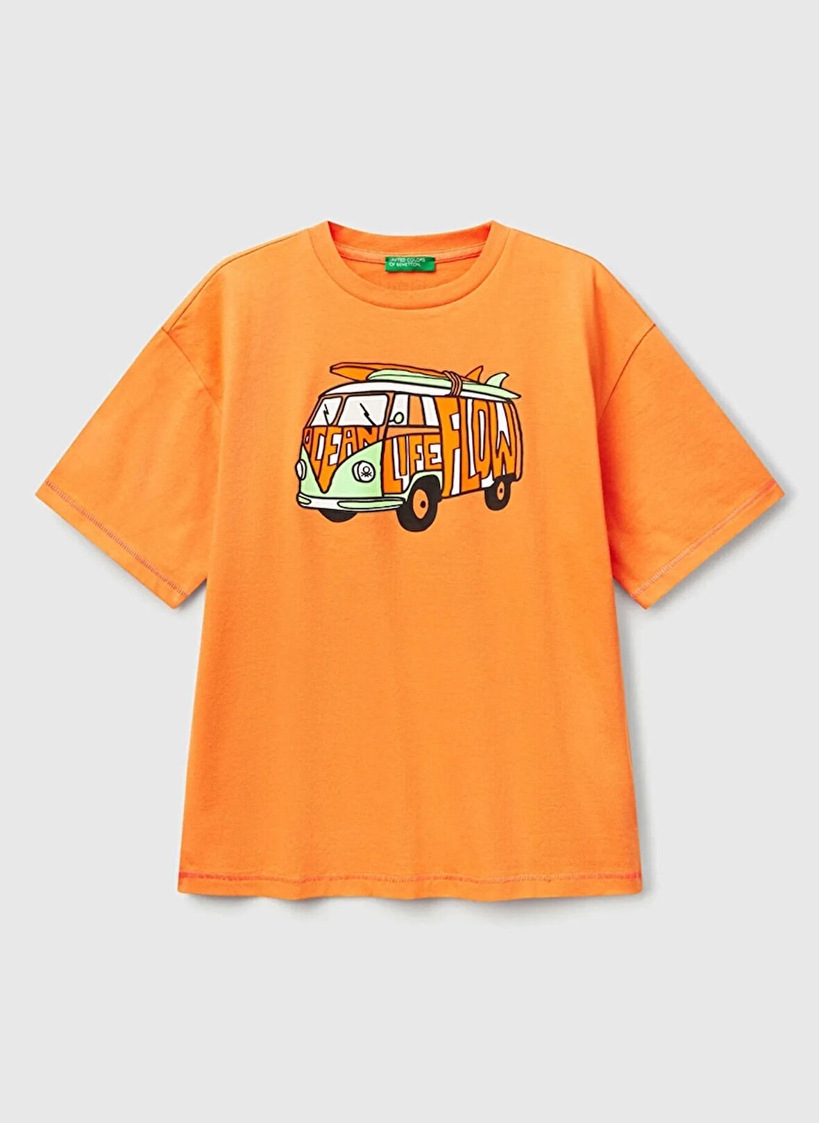 Benetton Baskılı Turuncu Erkek Çocuk T-Shirt 3I1XC10P6