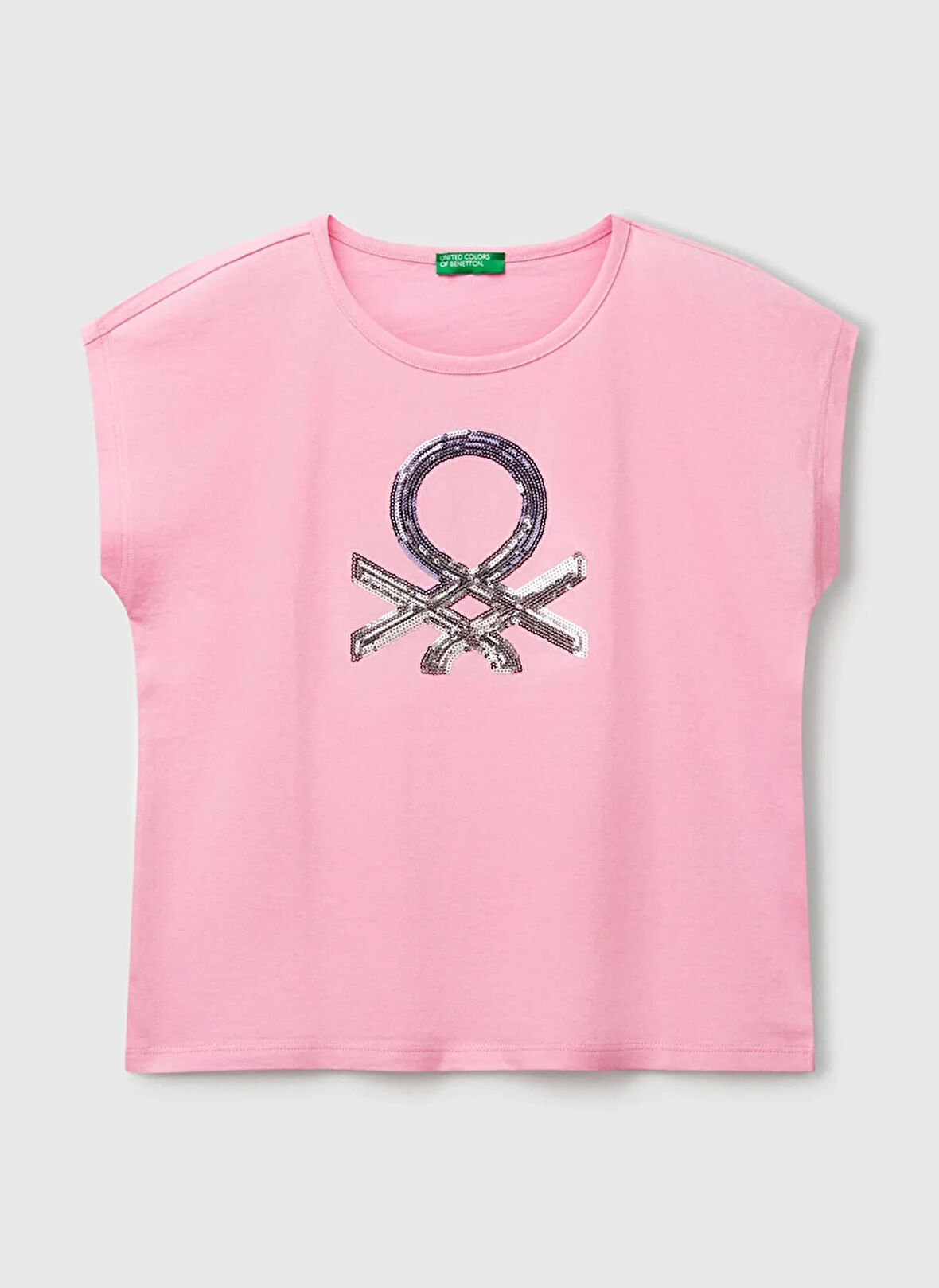 Benetton Baskılı Pembe Kız Çocuk T-Shirt 3I1XC10P1