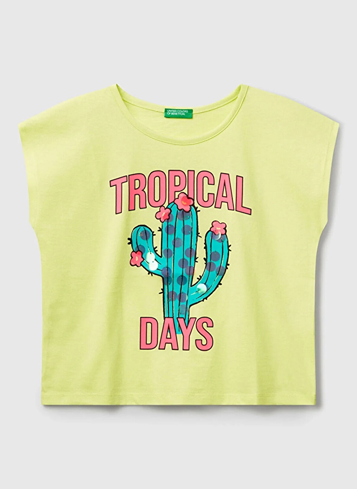 Benetton Baskılı Sarı Kız Çocuk T-Shirt 3I1XC10P0