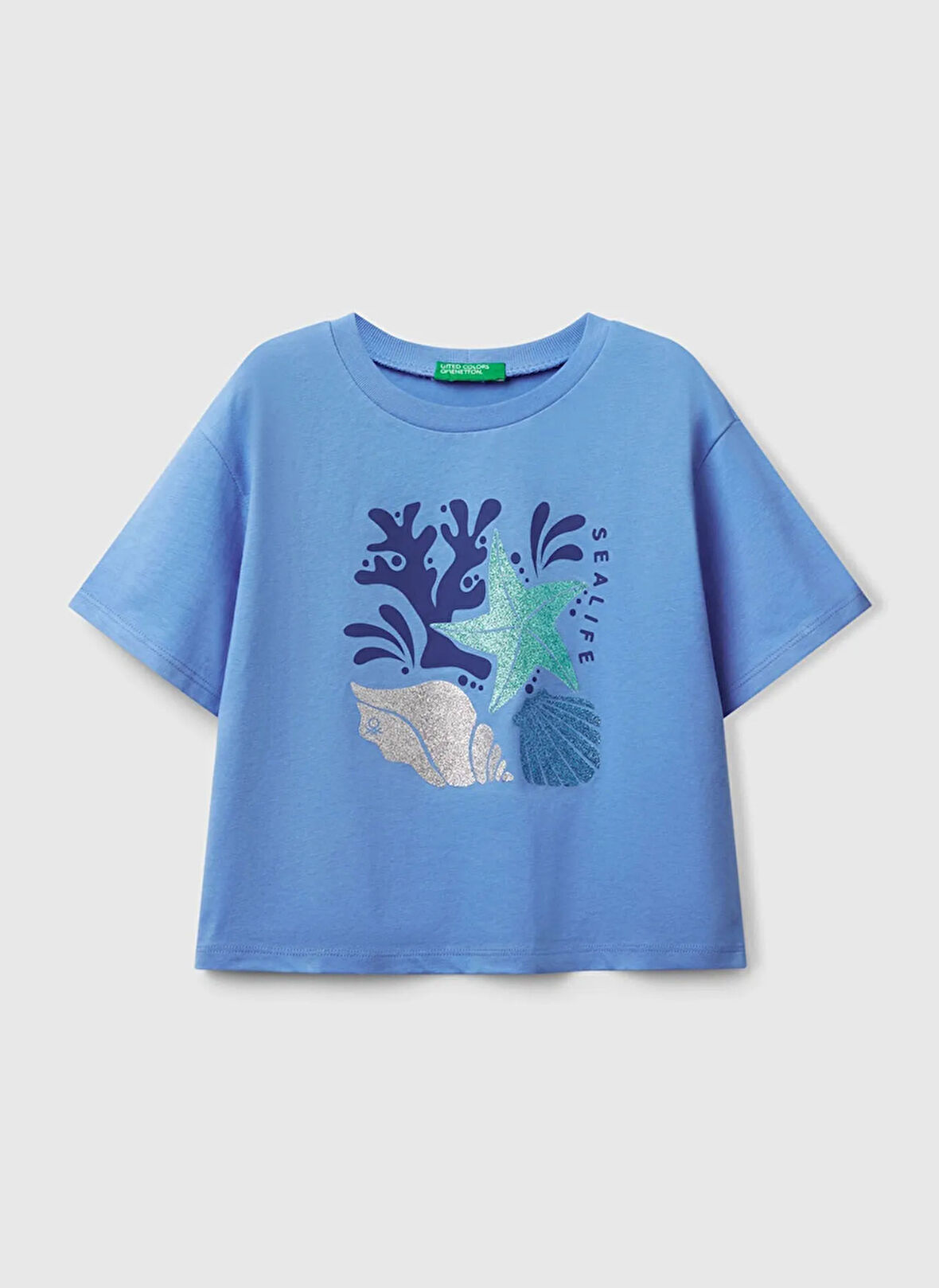 Benetton Baskılı Mavi Kız Çocuk T-Shirt 35RYC10OZ