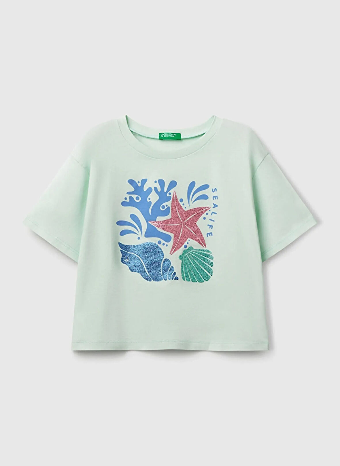 Benetton Baskılı Su Yeşili Kız Çocuk T-Shirt 35RYC10OZ