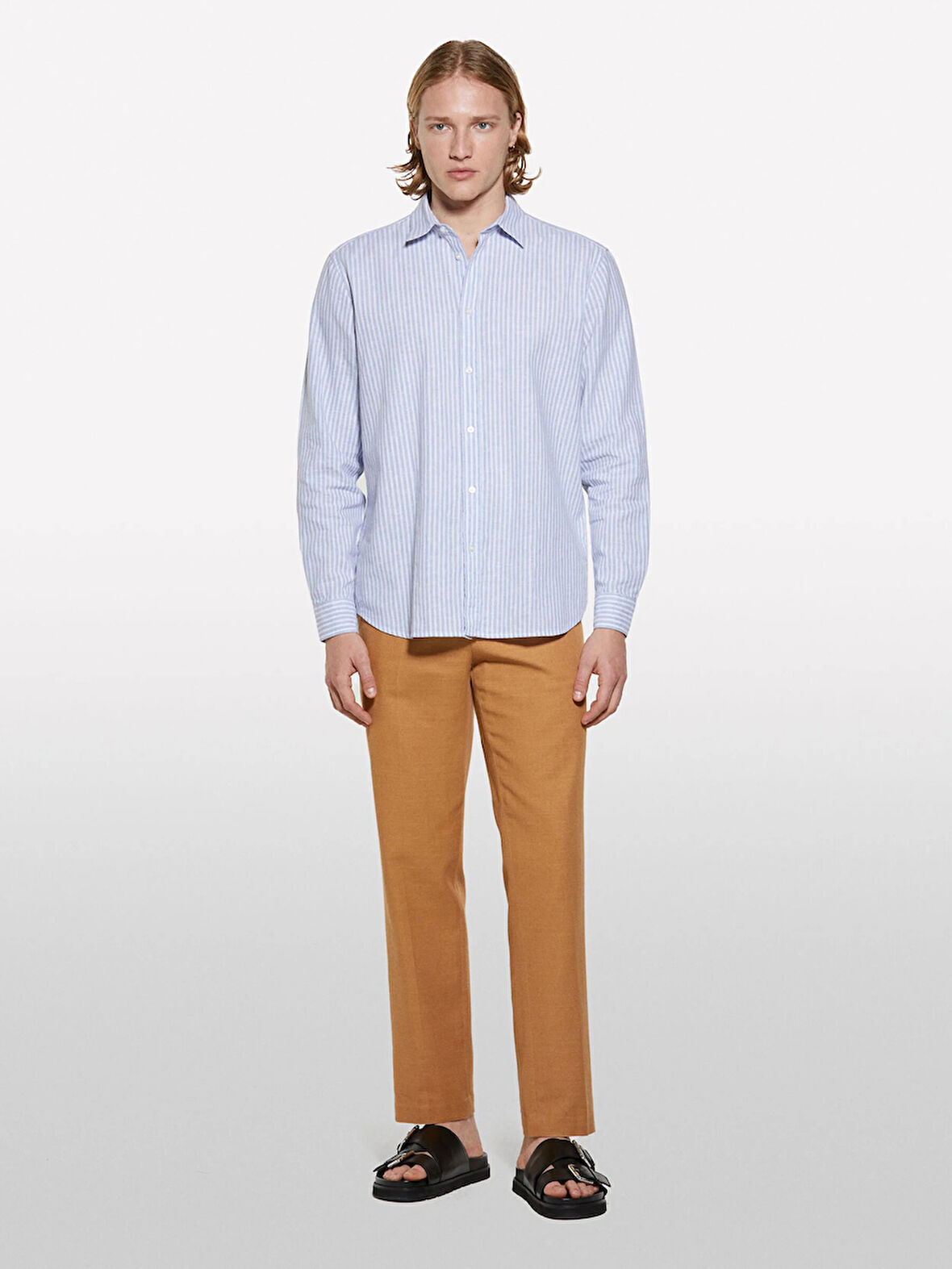 Keten Karışımlı Çizgili Regular Fit Gömlek Erkek Beyaz Gömlek - 325P51FCSQ03G