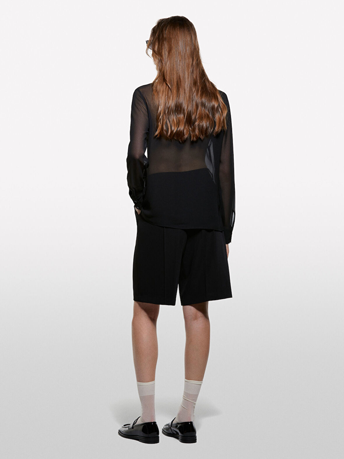 Önü Fırfır Detaylı Regular Fit Gömlek Kadın Siyah Gömlek - 325A5NOXLQ09T