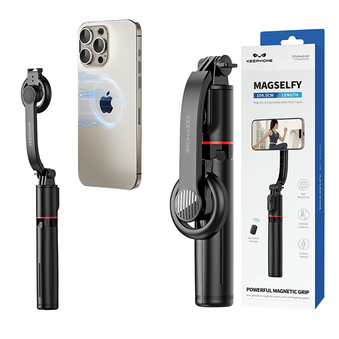 Keephone KP-LA04 MagSelfy 360 Derece Ayarlanabilir Magsafe Özellikli 104.5cm BT Selfie Gimbal