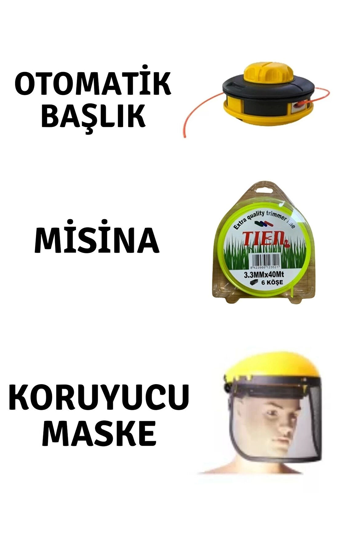 Motorlu Tırpan Seti Koruyucu Maske-Otomatik Başlık-Misina