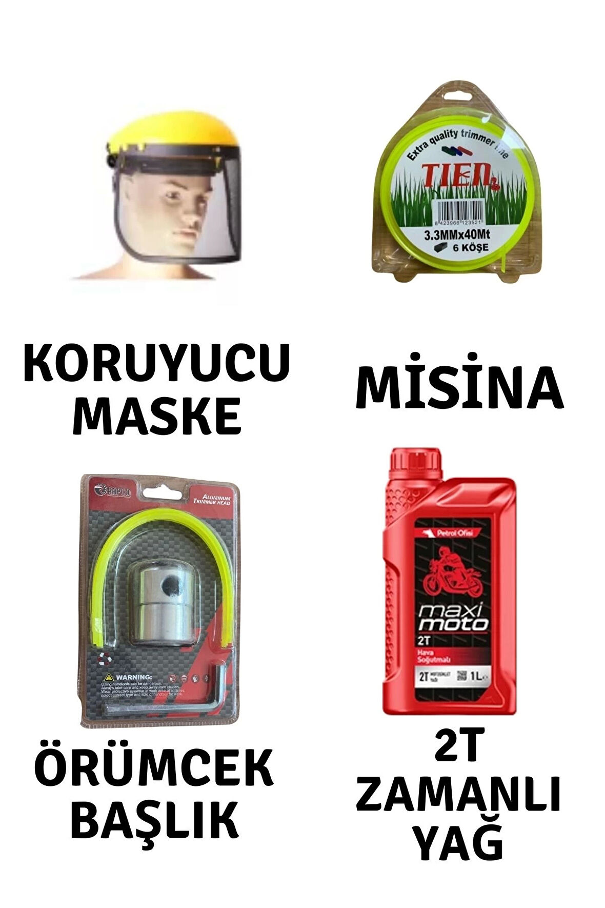 Motorlu Tırpan Seti Koruyucu Maske-Misina-Örümcek Başlık-Yağ