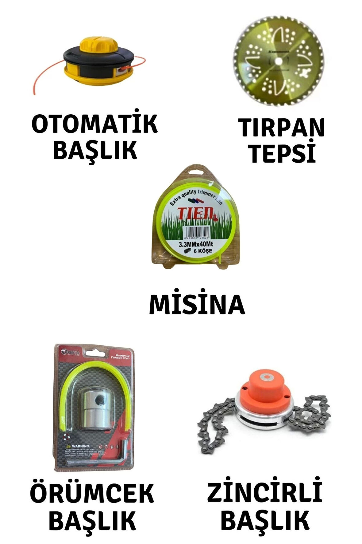 Motorlu Tırpan 4 lü Başlık Seti ve Tien Tırpan Misinası