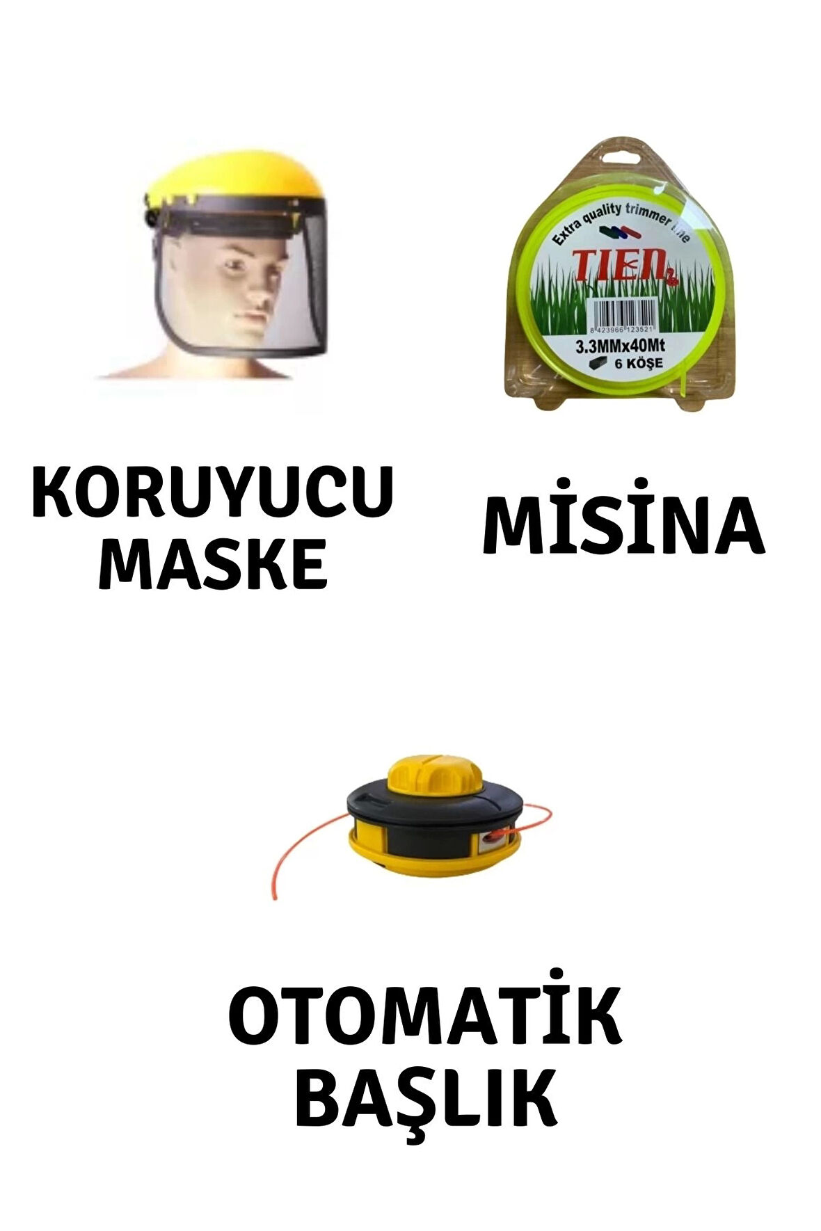 Motorlu Tırpan Seti Koruyucu Maske-Misina-Otomatik Başlık