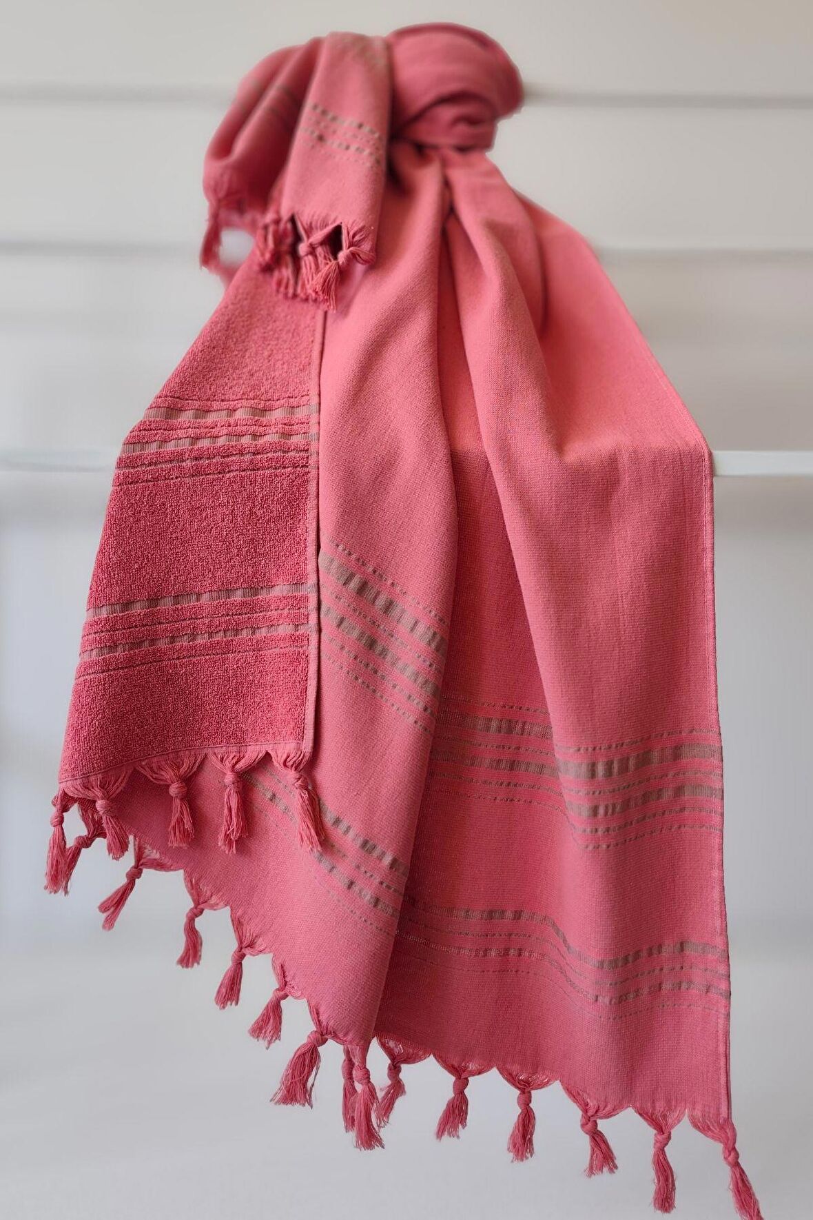 Sevim Pamuk Havlu Peştemal 90x170 Cm - Tek Yüzlü Yumuşak Yapı-%100 Pamuk-Gül