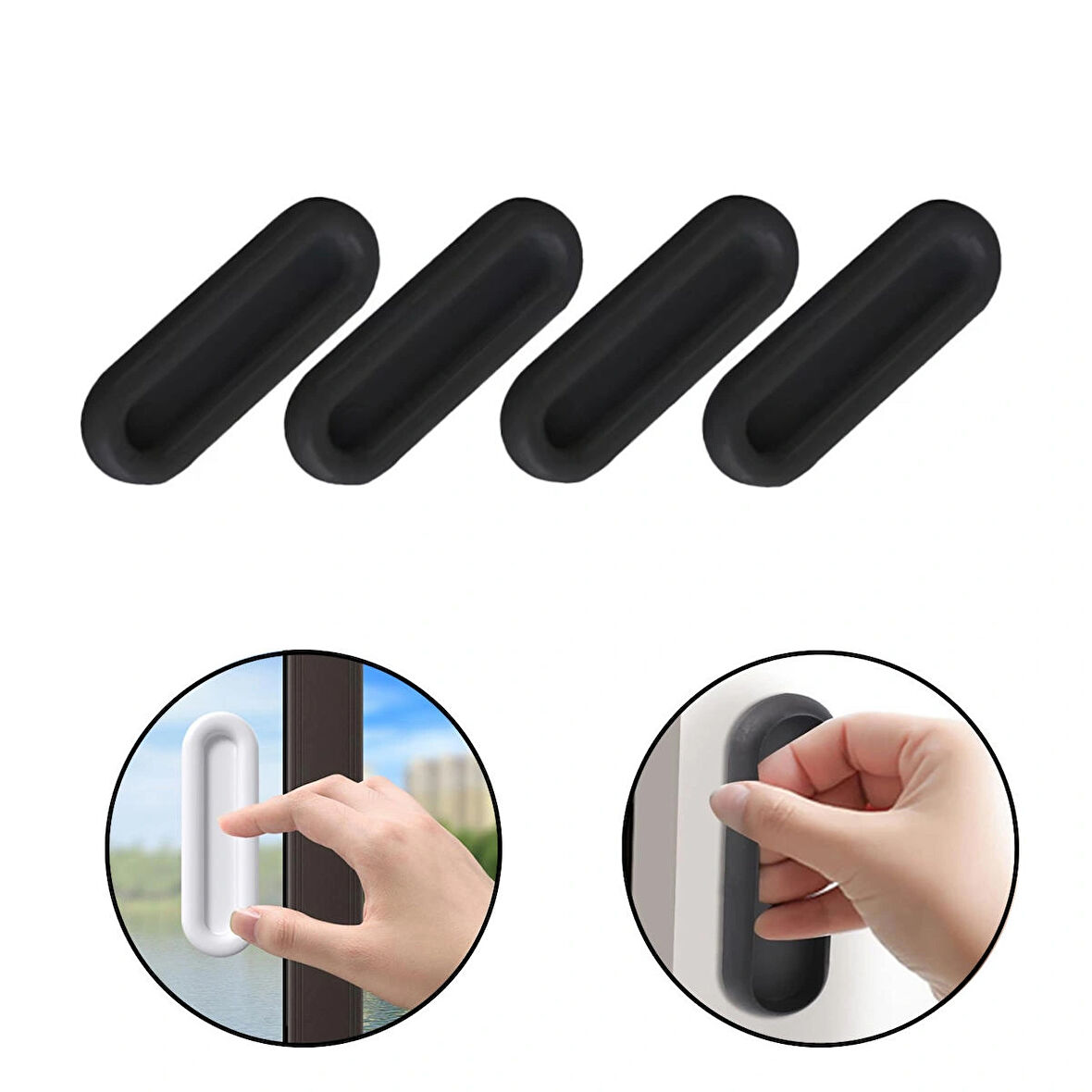 Microcase Plastik Sürgülü Kapı Çekmece Pencere  Sineklik  vb. için  Yapışkanlı  Kol Tutacağı - AL4757 SİYAH 4 Adet