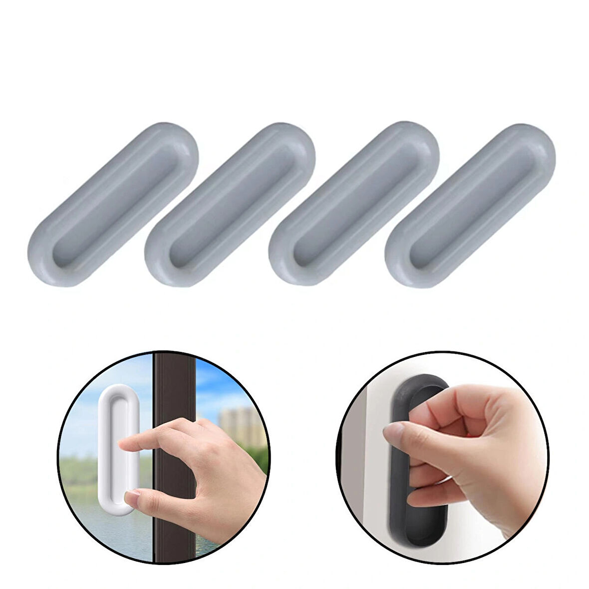 Microcase Plastik Sürgülü Kapı Çekmece Pencere Sineklik vb. için Yapışkanlı Kol Tutacağı - GRİ AL4757  4 Adet