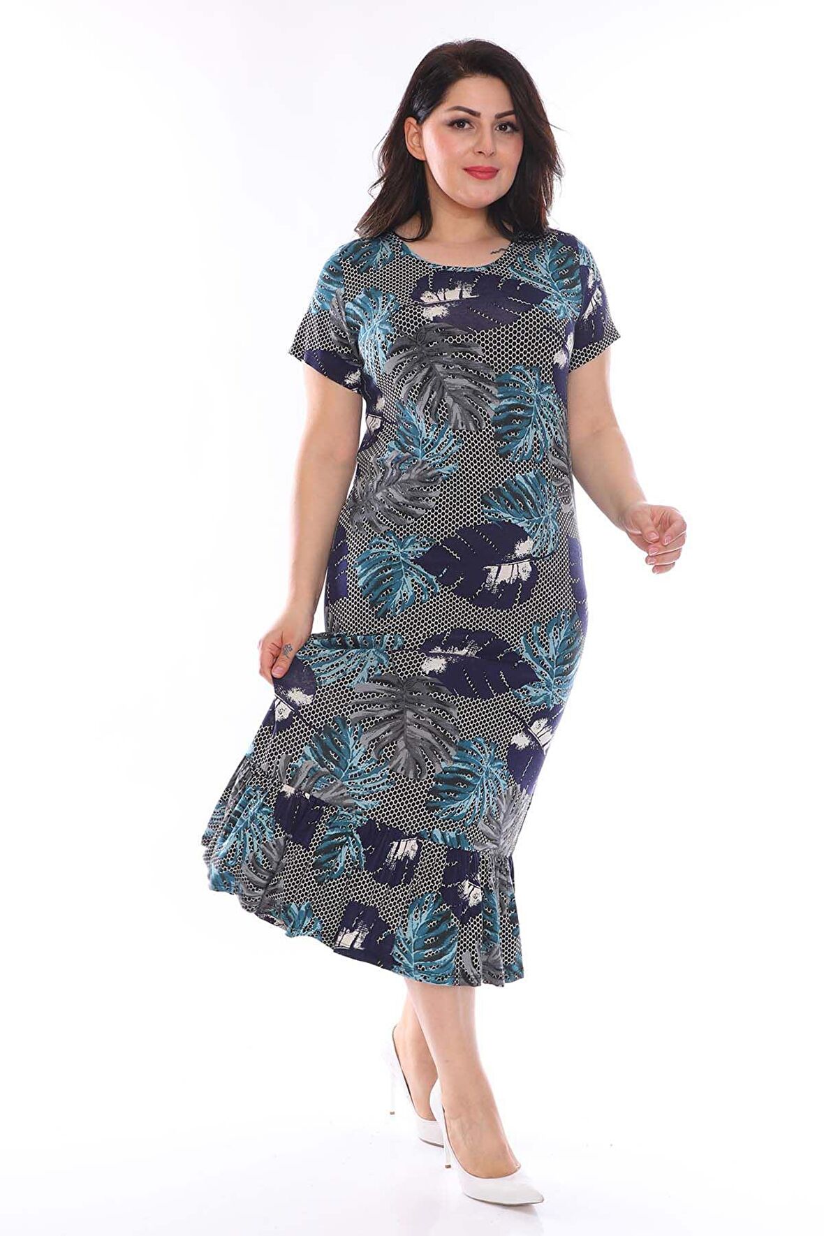 Petek Desenli Büyük Beden Elbise 29B-0958