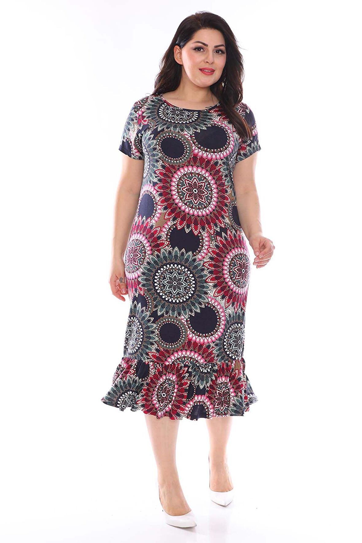 Esnek Fırfırlı Büyük Beden Elbise 29C-0959