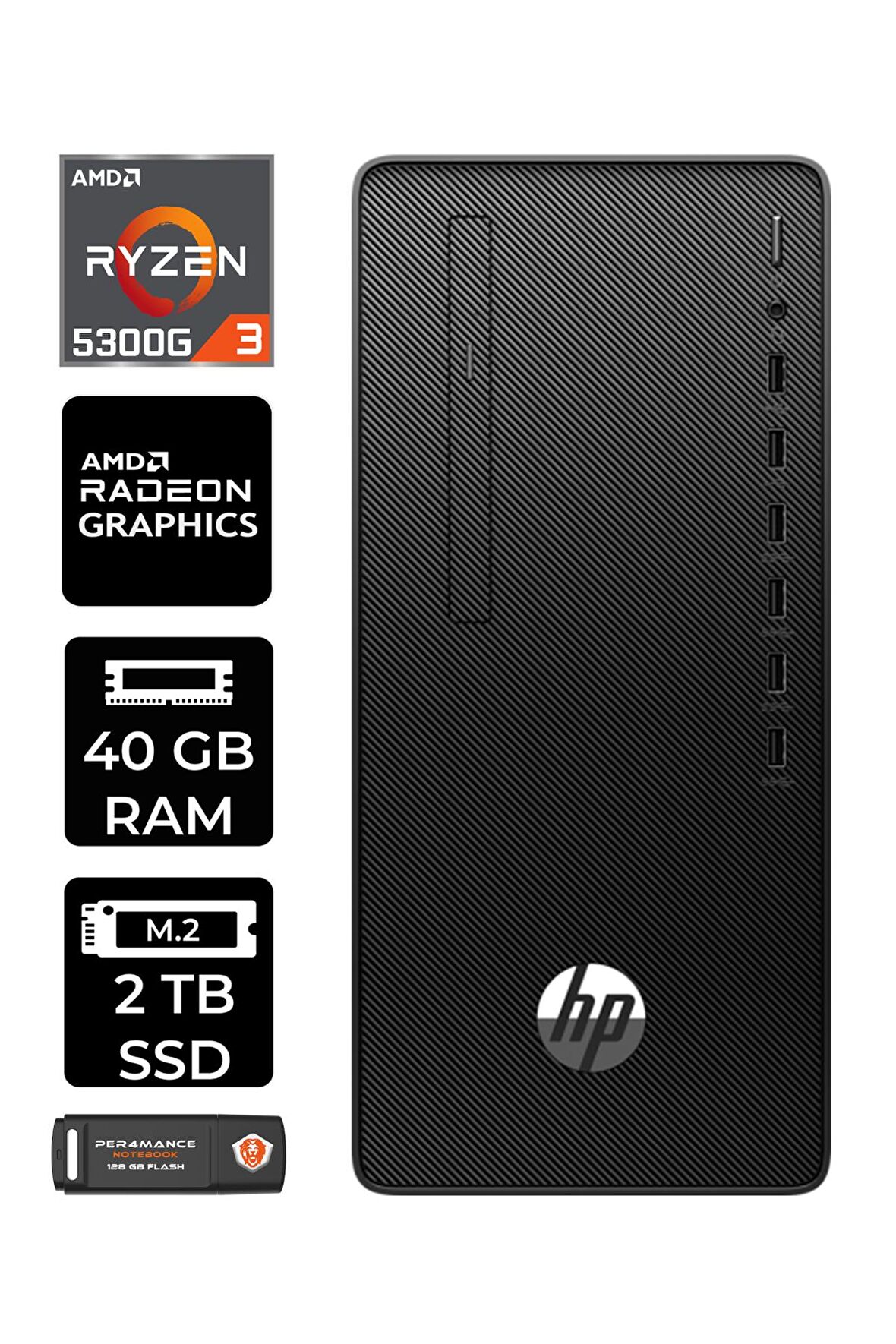 HP 295 G9 RYZEN 3 5300G 40GB RAM 2TB SSD RX550/4GB W11HOME 6D391EA MASAÜSTÜ PC & PER4 BELLEK