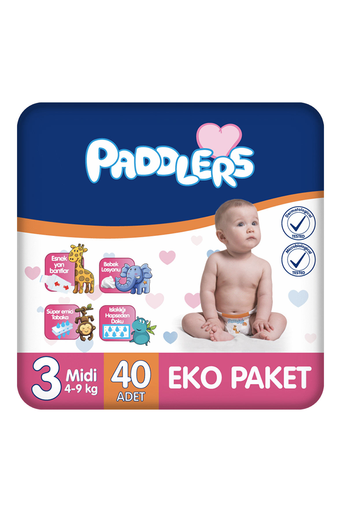 Paddlers Bebek Bezi 3 Numara Midi 40 Adet (4-9 Kg) Eko Paket