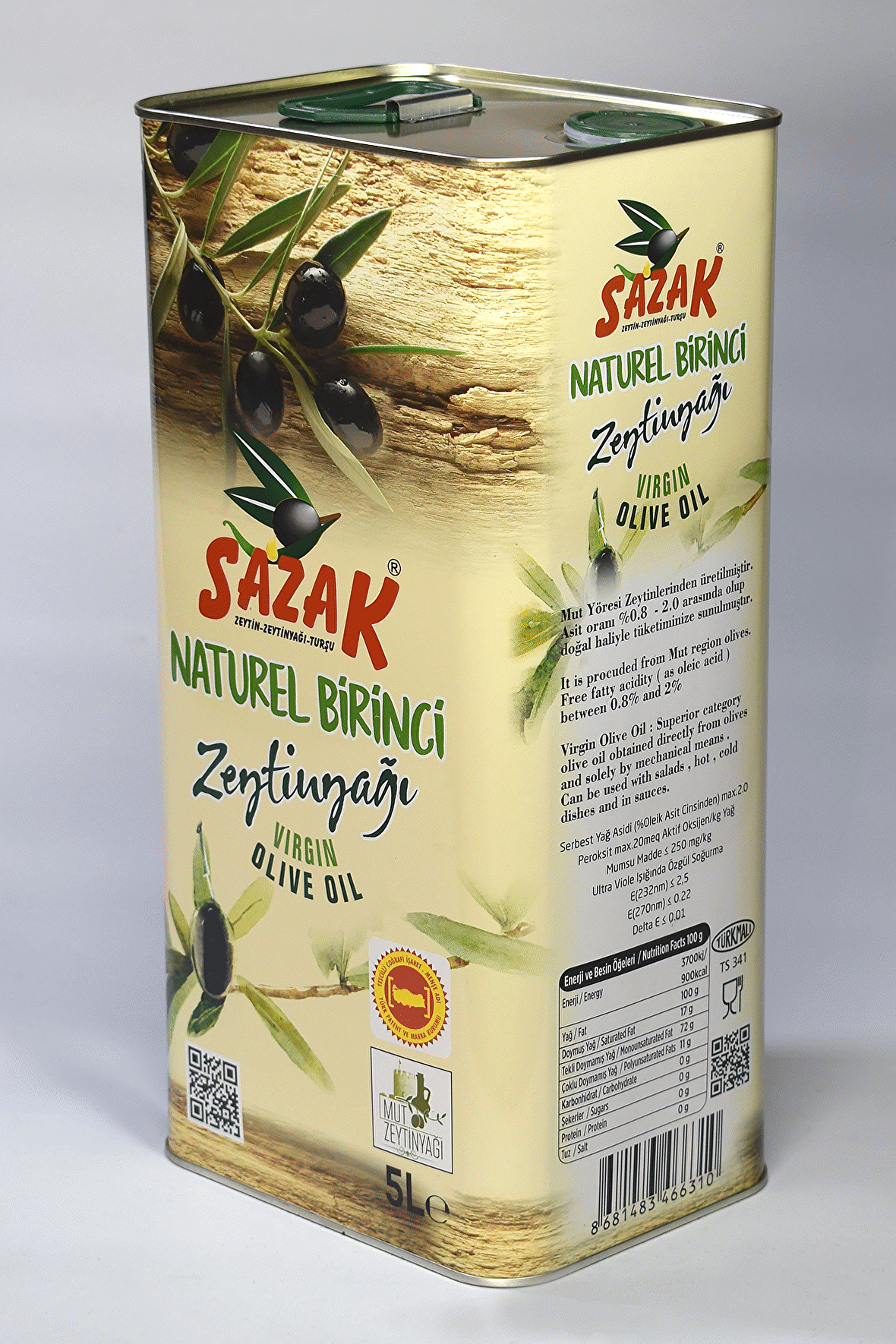 Naturel Birinci Zeytinyağı Teneke Ambalaj 5 LT