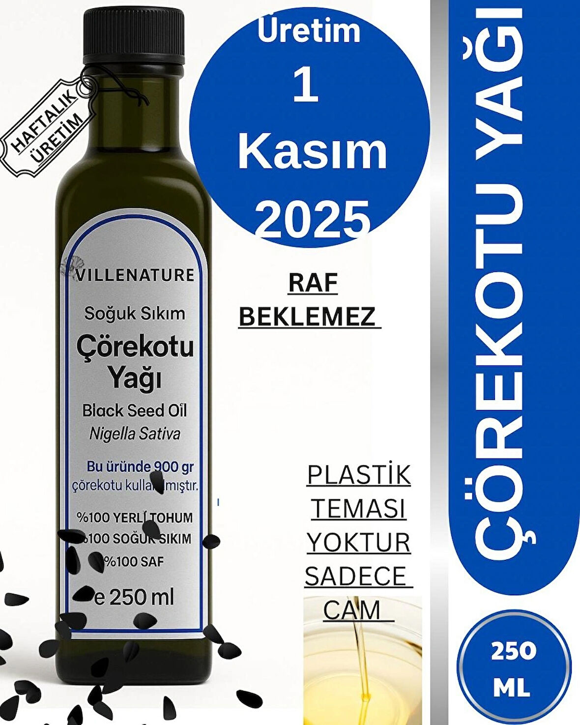 Soğuk Sıkım Çörekotu Yağı 250 ml ,haftalık Taze Üretim ,raf Beklemez