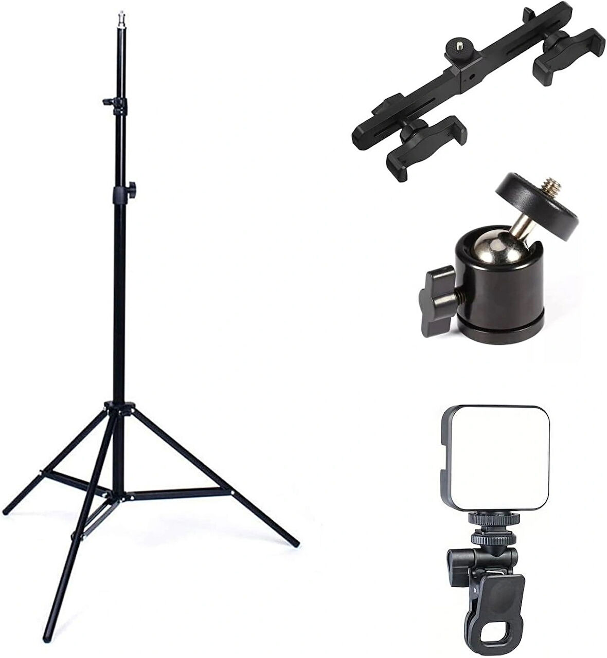 Microcase 4in1 Set 2.1 Metre Tripod + 1/4 360 Dönen Başlık + 2 Telefon Başlıklı Tutucu + Softbox Işık - AL5105