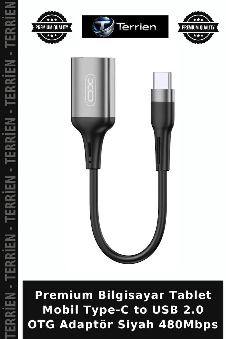 Premium Bilgisayar Tablet Mobil Type-C to USB 2.0 OTG Adaptör Siyah 480Mbps