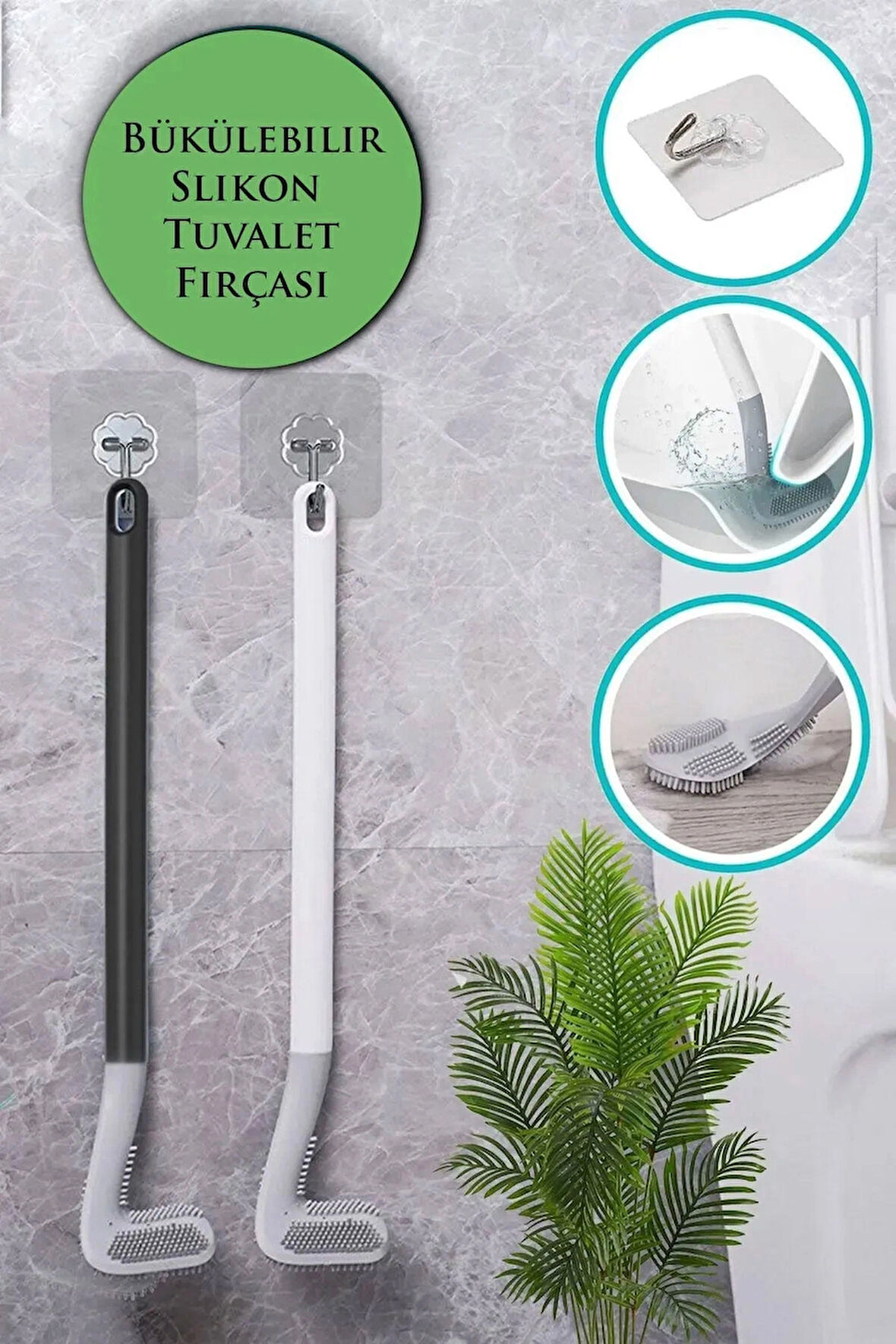 2 Adet Pratik Golf Tasarımlı Su Damlatmaz Bükülebilir Silikon Tuvalet Fırçası Wc Klozet Fırçası