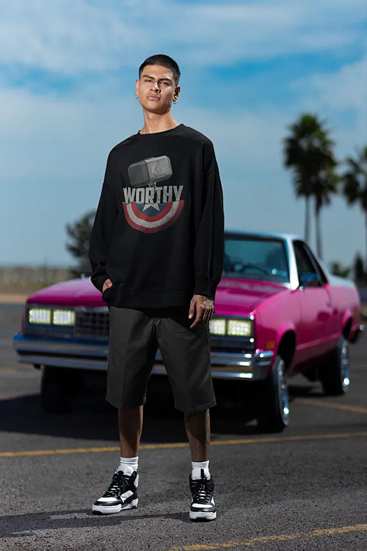 Worthy Thor x Kaptan Amerika Tasarım Baskılı Unisex Oversize Sweatshirt