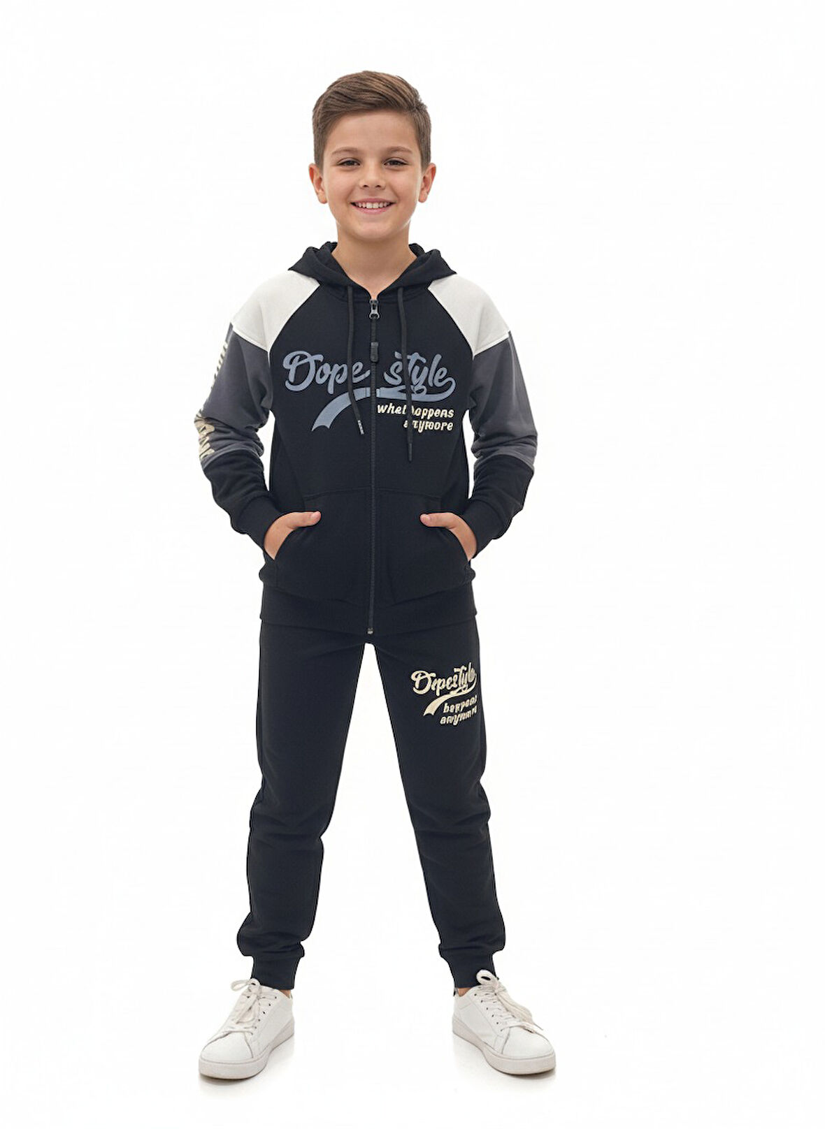 YUKO2İ Dope Style Desenli 2 İp Kumaş Kapşonlu Erkek Çocuk Eşofman Takımı 9-12 Yaş 30027-40027