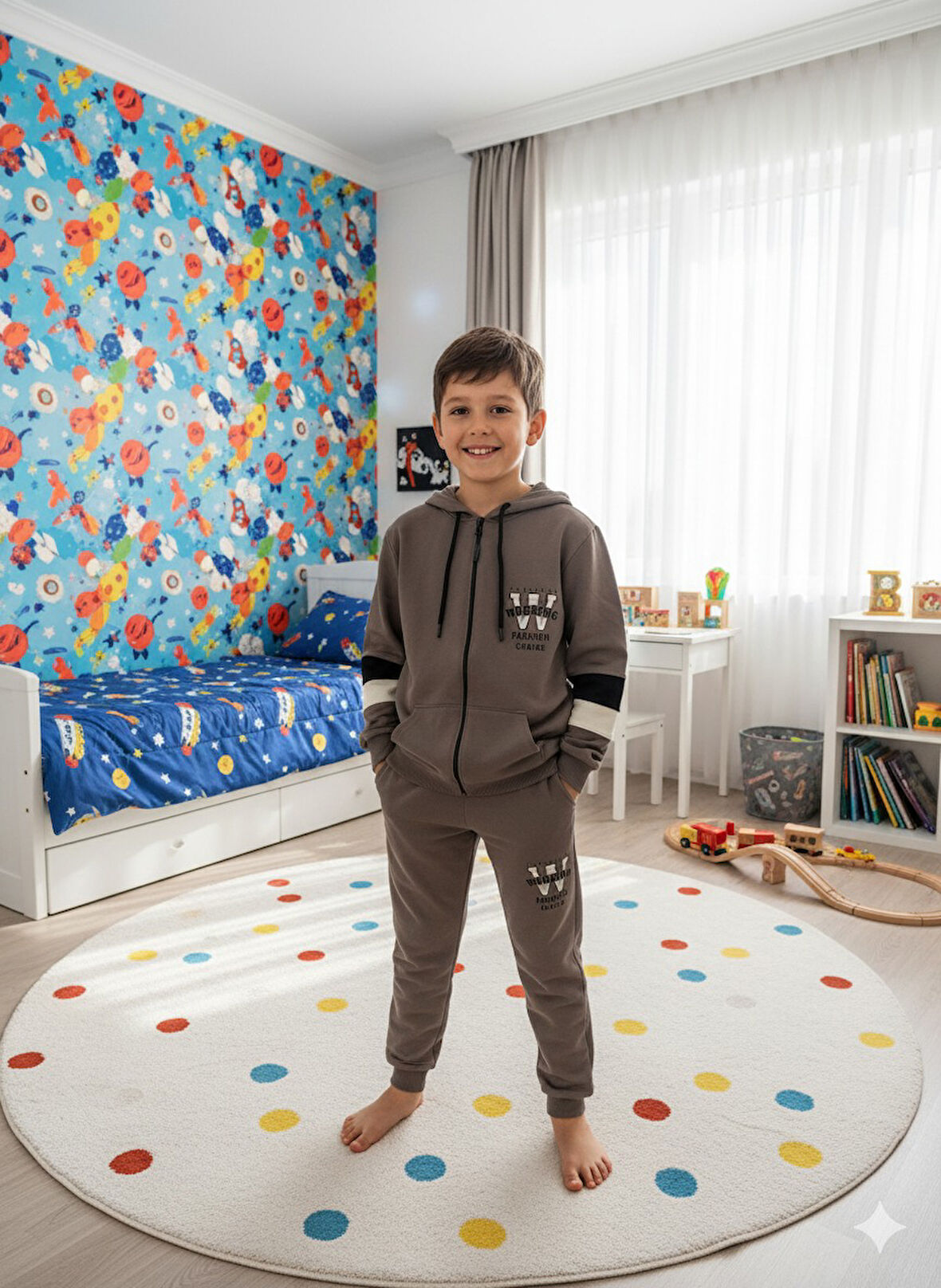 YUKO2İ Workıng Desenli 2 İp Kumaş Kapşonlu Erkek Çocuk Eşofman Takımı 13-16 Yaş 40025