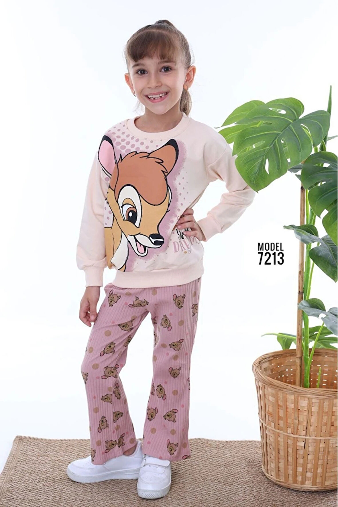 PJK2İ BMB Desenli Gül Kurusu Fitilli Taytlı 2 İp %100 Pamuk Kız Çocuk Takımı 3-10 Yaş 7213-GK