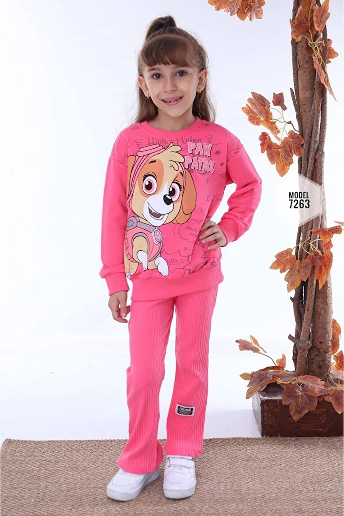 PJK2İ Paw Petrol Desenli Fuşya Fitilli Taytlı 2 İp %100 Pamuk Kız Çocuk Takımı 3-10 Yaş 7263-F